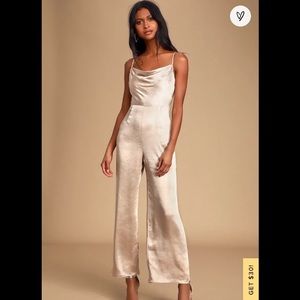 Lush Perfect Night Champagne Satin Cowl Neck Culotte Jumpsuit